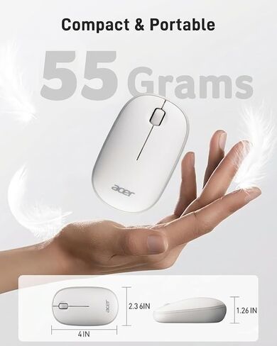 Acer Computer Mouse Wireless, 2.4G Slim USB Wireless Mice with USB-A Receiver, 1600 DPI Optical, Laptop Mouse with Plug and Play for Right/Left Handed Users (for Chromebooks, Windows PC & Mac) White in Kuwait