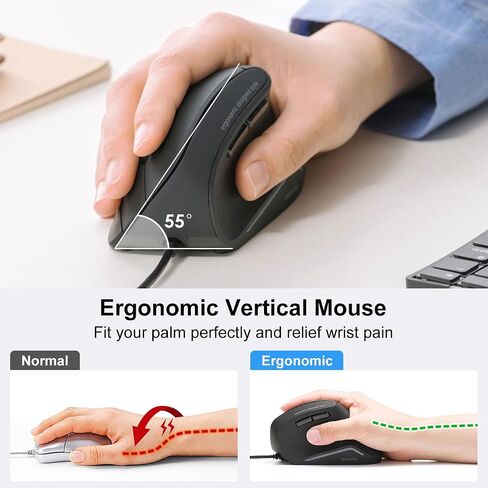 SANWA Wired Ergonomic Vertical Mouse, Silent Click & Remap with Software in Kuwait
