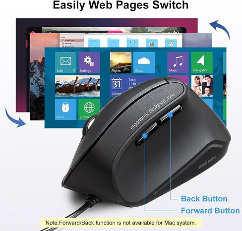 SANWA Wired Ergonomic Vertical Mouse, Silent Click & Remap with Software in Kuwait
