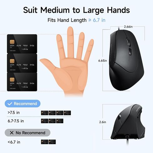 SANWA Wired Ergonomic Vertical Mouse, Silent Click & Remap with Software in Kuwait
