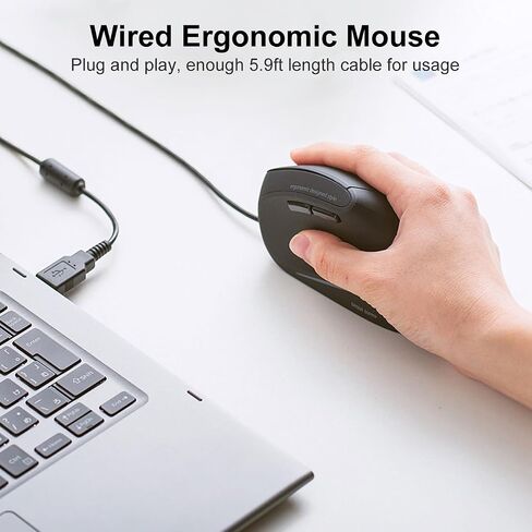 SANWA Wired Ergonomic Vertical Mouse, Silent Click & Remap with Software in Kuwait