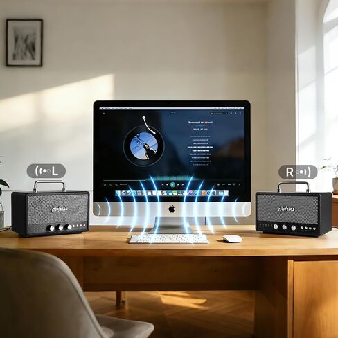 Bluetooth Retro Speaker with TWS Stereo Pairing, Bass & Treble Knobs, BT 5.4/AUX/USB/FM, QC3.0 Fast Charge, Hi-Fi Sound, 10W×2 Speakers for Home Party in Kuwait