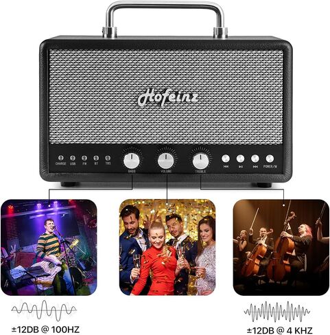 Bluetooth Retro Speaker with TWS Stereo Pairing, Bass & Treble Knobs, BT 5.4/AUX/USB/FM, QC3.0 Fast Charge, Hi-Fi Sound, 10W×2 Speakers for Home Party in Kuwait