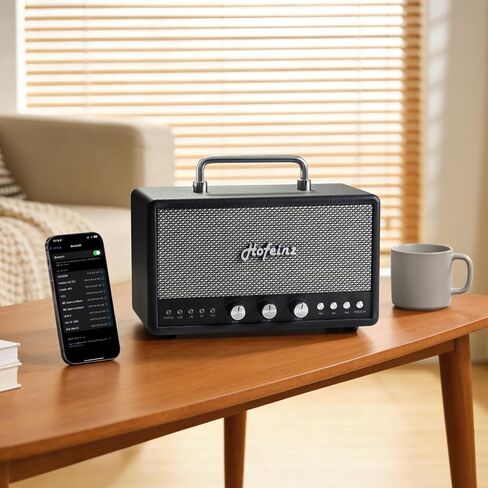Bluetooth Retro Speaker with TWS Stereo Pairing, Bass & Treble Knobs, BT 5.4/AUX/USB/FM, QC3.0 Fast Charge, Hi-Fi Sound, 10W×2 Speakers for Home Party in Kuwait