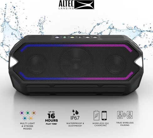 Altec Lansing HydraBoom Everythingproof Wireless Speaker, Multicolor LED Lights, Built-in Qi Wireless Charging in Kuwait