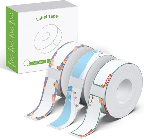 Genuine Label Maker Tape, Adapted Label Print Paper, 14x40mm (0.55inx1.57in), Standard Laminated Labeling Replacement, 160 Tapes/Roll, 3-Roll, Birthday Theme in Saudi Arabia