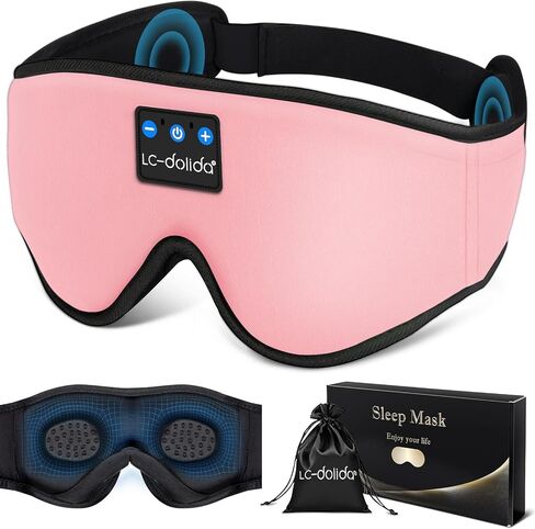 LC-dolida Sleep Headphones, 3D Sleep Mask Bluetooth Wireless Music Eye Mask, Sleeping Headphones for Side Sleepers Sleep Mask with Bluetooth Headphones Ultra-Thin Stereo Speakers Perfect for Sleeping in Kuwait