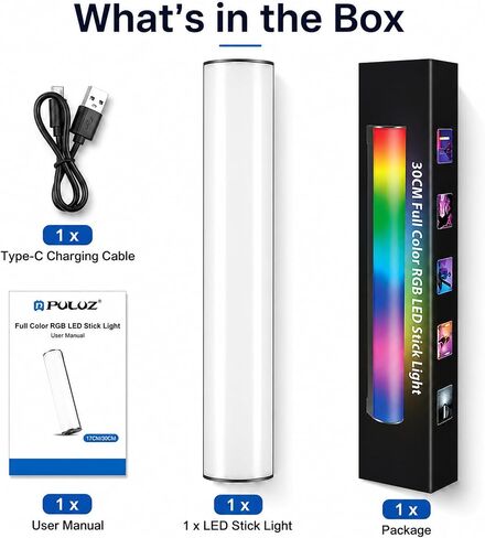 PULUZ 12" Magnetic RGB LED Light Stick CRI95 Dimmable Fill Light 3000mAh in Kuwait
