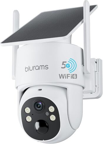 blurams 4MP Pan/Tilt Security Cameras Wireless Outdoor, 100% Wire-Free Outdoor Camera with Fixed Solar Panel, 360° View, Dual-Band WiFi 6, Human Detection, Color Night Vision, Compatible with Alexa in Kuwait