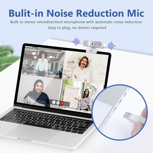 1080P 60FPS Webcam with USB C Adapter, NexiGo AutoFocus USB Web Camera with Microphone, Privacy Cover, Thunderbolt 3 to USB 3.0 Adapter, for Zoom/Skype/Teams Online Teaching, Laptop MAC PC Desktop in Kuwait