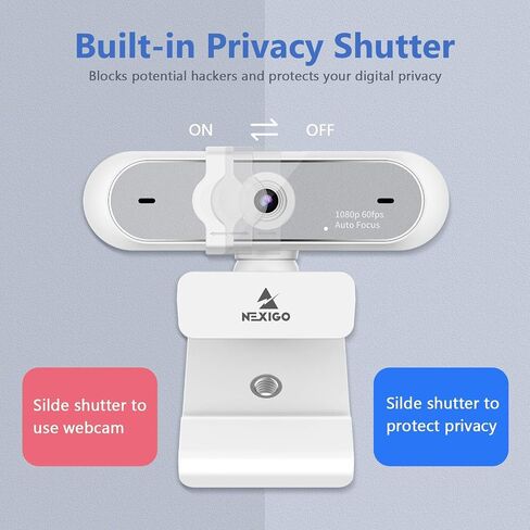 1080P 60FPS Webcam with USB C Adapter, NexiGo AutoFocus USB Web Camera with Microphone, Privacy Cover, Thunderbolt 3 to USB 3.0 Adapter, for Zoom/Skype/Teams Online Teaching, Laptop MAC PC Desktop in Kuwait
