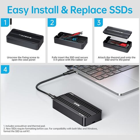 SSK USB4 NVMe Enclosure 40Gbps PCIe4 NVMe to USB-C M.2 SSD Enclosure in Kuwait