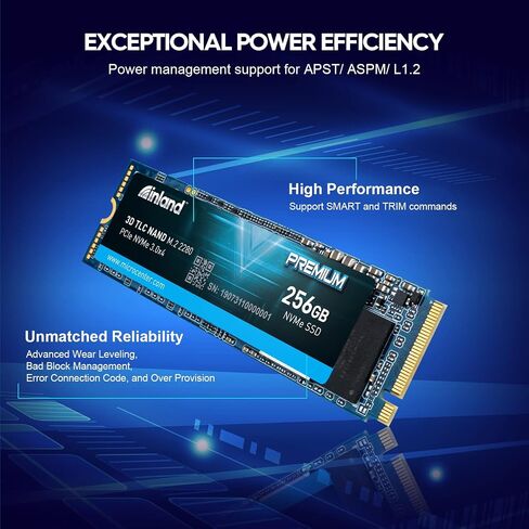 INLAND Premium 256GB 3D NAND TLC M.2 2280 PCIe NVMe 3.0 x4 Internal Solid State Drive, Read/Write Speed up to 2900MB/s and 950MB/s, 360 TBW in Kuwait