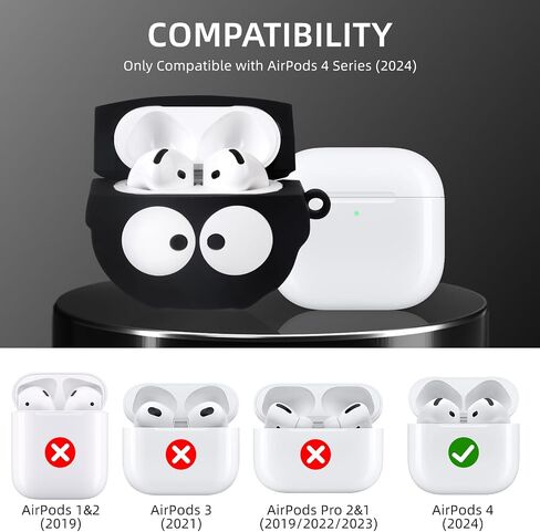 for AirPods 4 Case Cover Cute, Soft Silicone Protective, Black in Kuwait