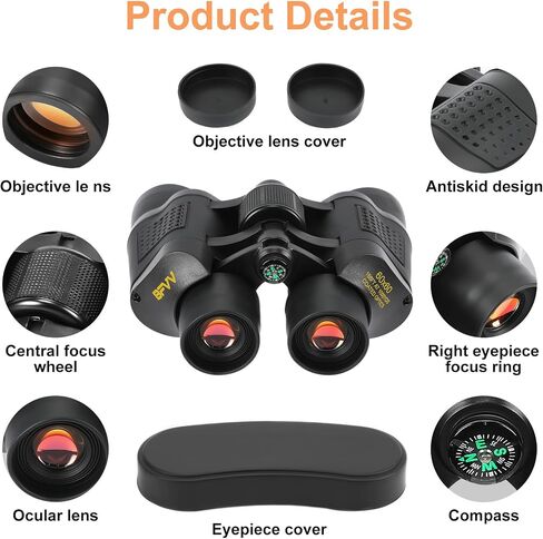 60x60 HD Binoculars for Adults Kids with Compass, Low Light Vision in Kuwait