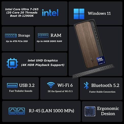 HP OmniDesk Business Desktop, Intel Ultra 7-265(20 Core, 20Threads Beats i9-12900K), 32GB DDR5 RAM, 1TB PCIe SSD, Dual Monitor Support, AI-Ready Performance, Ethernet, Wireless KB & Mouse.Windows 11 in Kuwait