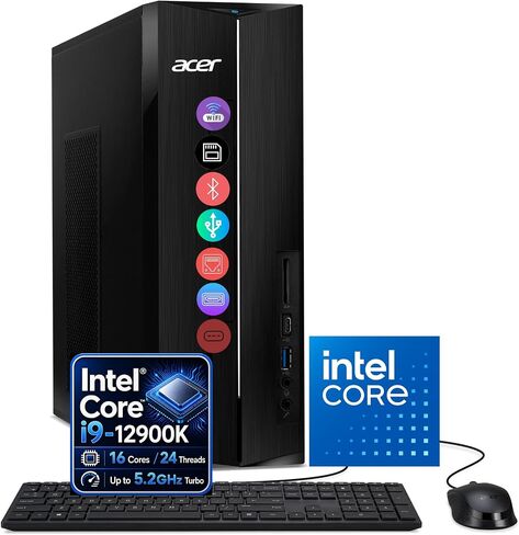 Customized Acer Aspire Desktop Tower, Intel i9-12900K (16 Cores) for Advanced Multitasking, 16/32/ 64GB RAM, 1/2/ 3/ 4TB Storage, 2 x HDMI Support Dual 4K Monitor, Wins 11, Wired KB & Mouse in Kuwait