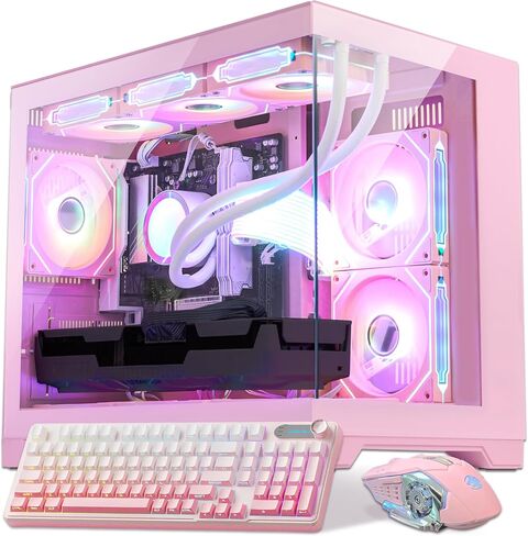 Ocean Park Pink Gaming Desktop Computer with KB & Mouse, AMD Ryzen 7 9700X 8-Core 3.8 GHz, RTX 5070 12GB, 32GB DDR5, 1TB PCIe SSD, 850W Gold PSU, Fusion 2.0 APP RGB Fan Control, Windows 11 in Kuwait