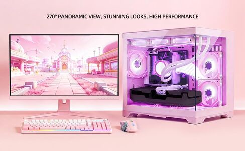 Ocean Park Pink Gaming Desktop Computer with KB & Mouse, AMD Ryzen 7 9700X 8-Core 3.8 GHz, RTX 5070 12GB, 32GB DDR5, 1TB PCIe SSD, 850W Gold PSU, Fusion 2.0 APP RGB Fan Control, Windows 11 in Kuwait