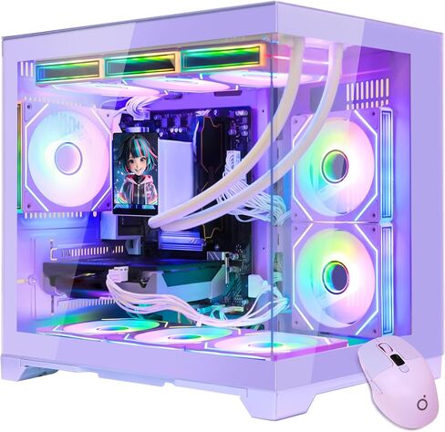Ocean Park Pink Gaming Desktop Computer with KB & Mouse, AMD Ryzen 7 9700X 8-Core 3.8 GHz, RTX 5070 12GB, 32GB DDR5, 1TB PCIe SSD, 850W Gold PSU, Fusion 2.0 APP RGB Fan Control, Windows 11 in Kuwait