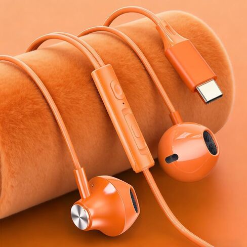 USB C Wired Earbuds with Mic Volume Control USB Type C Headphones for Android Devices in Ear USB C Earbud Headphones (Orange) in Kuwait