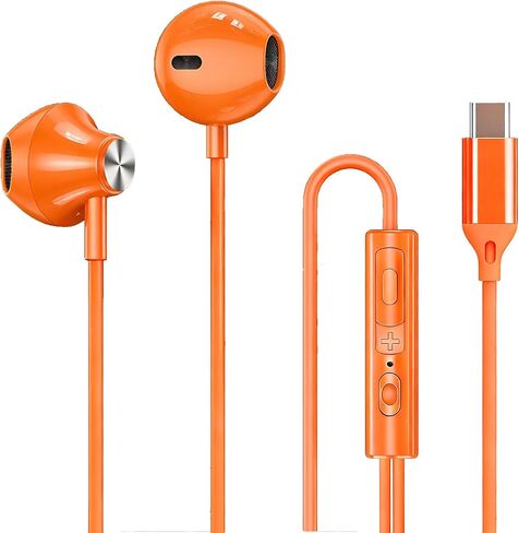 USB C Wired Earbuds with Mic Volume Control USB Type C Headphones for Android Devices in Ear USB C Earbud Headphones (Orange) in Kuwait