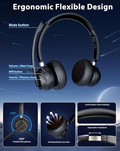 Blue Air Wireless Headphones with Mic for Work, Call Center Headphones in Kuwait