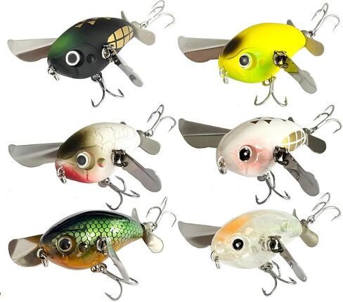 Topwater Ploppers, 6 Pcs Floating Bass Bait, Buzzing Cicada Fishing Lures with Rattle Beads Splash Wings, Top water Artificial Crankbaits Poppers with Rotating Tail Trout Pike Perch Swimbaits in Kuwait