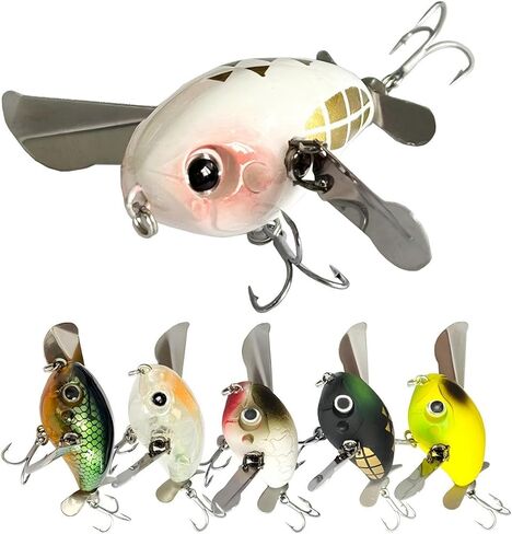 Topwater Ploppers, 6 Pcs Floating Bass Bait, Buzzing Cicada Fishing Lures with Rattle Beads Splash Wings, Top water Artificial Crankbaits Poppers with Rotating Tail Trout Pike Perch Swimbaits in Kuwait