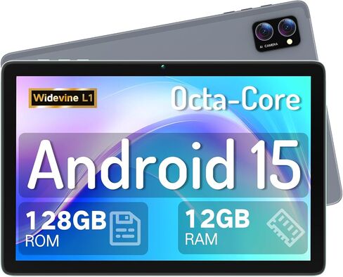 Android 15 Tablet 10.1 Inch with Gemini AI– Octa-Core 12GB RAM 128GB ROM (2TB Expand), Big HD Touch Screen Tablets PC with Dual Camera, 8H Long Battery Life, 5G WiFi Tableta in Kuwait