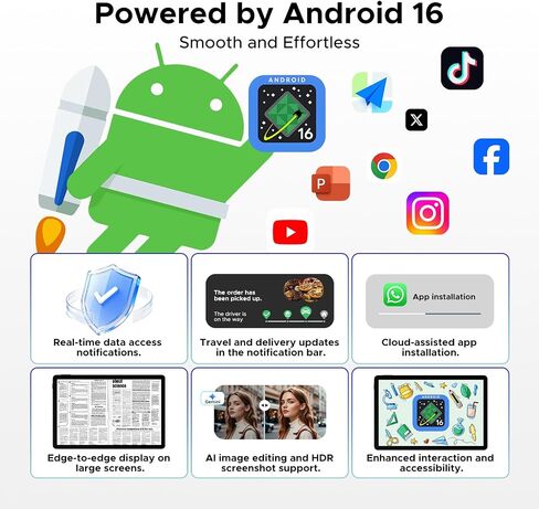 P11 Android 16 Tablet, 11 Inch Tablet with 48GB RAM+128GB ROM, T7250 Android Tablet with 90Hz Display, 8800mAh, 13MP+5MP, Gemini AI, 3.5mm Jack, Face ID, Tablet with Keyboard, Pen, Black in Kuwait