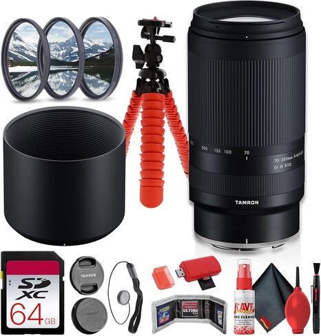 Tamron 70-300mm F4.5-6.3 Di III RXD Telephoto Zoom Lens for Nikon Z Full-Frame Mirrorless Cameras, Lightweight Design, Fast Autofocus + 64GB Memory Card + Flexible Tripod (7pc Bundle) in Saudi Arabia
