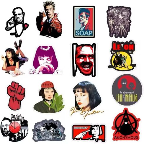 50 Pack Classic Movie Stickers - Godfather, Leon, Pulp Fiction, Fight Club, The Shining, and More in Kuwait