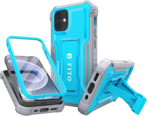 FITO for iPhone 12 Mini Case Built-in Screen Protector, Dual Layer Shockproof Heavy Duty Case with Kickstand Compatible with iPhone 12 Mini 5.4 inch Phone (Blue) in Kuwait