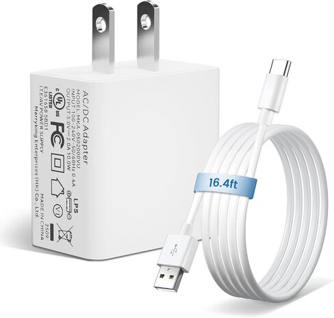 UL 5V 2A 10W USB Portable Wall Charger with 10FT/3M USB C Cable, AC DC Adapter Universal Travel Plug, Power Supply for Security Cameras, Speakers, and More Type-C Enabled Devices-White in Saudi Arabia