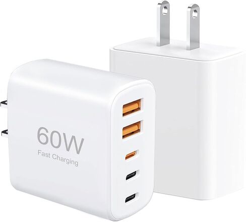 [2-Pack] 60W Multi-Port USB-C Fast Charging Module, 5-Port Wall Charger, Compatible with iPhone 17/16/15/14/13/Pro Max/Plus Series, iPad, Samsung S25/S24/S23, and Other Devices in Kuwait