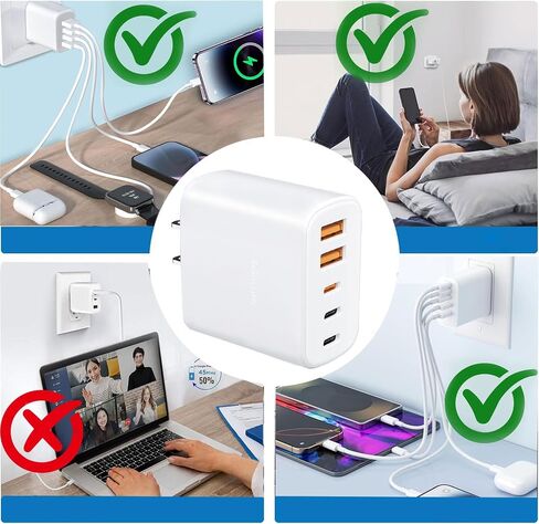 [2-Pack] 60W Multi-Port USB-C Fast Charging Module, 5-Port Wall Charger, Compatible with iPhone 17/16/15/14/13/Pro Max/Plus Series, iPad, Samsung S25/S24/S23, and Other Devices in Kuwait