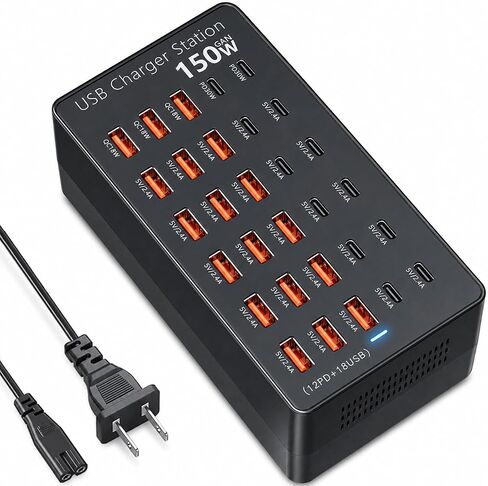 150W USB Charging Station 30 Port, Multiple Desktop Charger Station(18 USB A+12 Type C Port) Charging Block Desktop Charger Hub for Multiple Devices Compatible with iPhone/iPad/Smartphones/Tables in Saudi Arabia