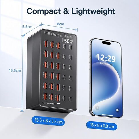 150W USB Charging Station 30 Port, Multiple Desktop Charger Station(18 USB A+12 Type C Port) Charging Block Desktop Charger Hub for Multiple Devices Compatible with iPhone/iPad/Smartphones/Tables in Saudi Arabia