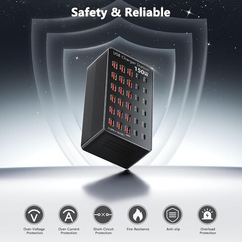 150W USB Charging Station 30 Port, Multiple Desktop Charger Station(18 USB A+12 Type C Port) Charging Block Desktop Charger Hub for Multiple Devices Compatible with iPhone/iPad/Smartphones/Tables in Saudi Arabia