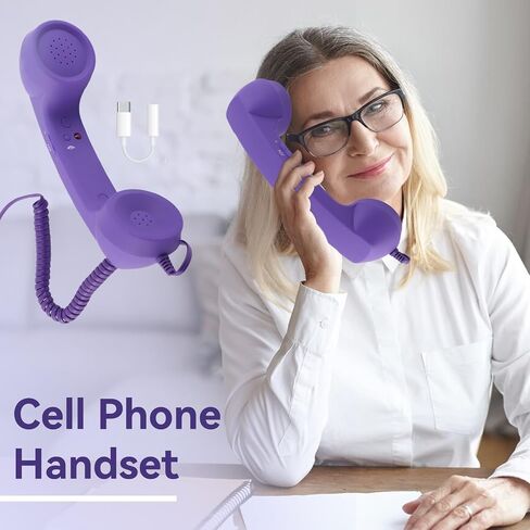 Retro Phone Handset, Telephone Handset for Cellphone Type-C Phone Handset with 3.5mm Jack Mobile Phone Receiver Noise Cancelling Microphone for Cell Phone(Purple) in Kuwait