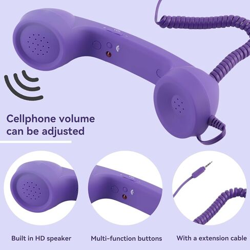 Retro Phone Handset, Telephone Handset for Cellphone Type-C Phone Handset with 3.5mm Jack Mobile Phone Receiver Noise Cancelling Microphone for Cell Phone(Purple) in Kuwait