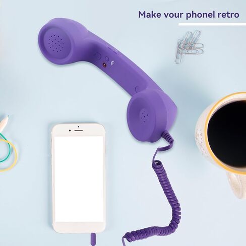 Retro Phone Handset, Telephone Handset for Cellphone Type-C Phone Handset with 3.5mm Jack Mobile Phone Receiver Noise Cancelling Microphone for Cell Phone(Purple) in Kuwait