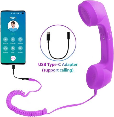 Retro Phone Handset, Telephone Handset for Cellphone Type-C Phone Handset with 3.5mm Jack Mobile Phone Receiver Noise Cancelling Microphone for Cell Phone(Purple) in Kuwait