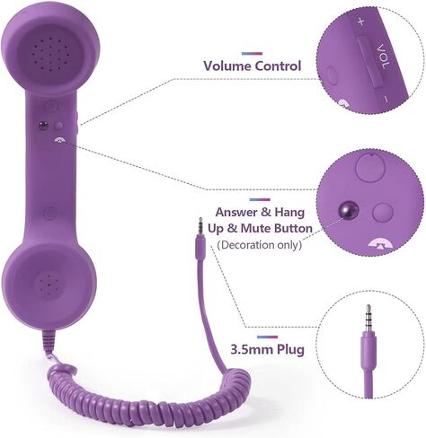 Retro Phone Handset, Telephone Handset for Cellphone Type-C Phone Handset with 3.5mm Jack Mobile Phone Receiver Noise Cancelling Microphone for Cell Phone(Purple) in Kuwait