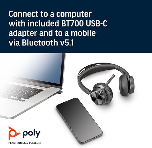 Plantronics Poly - Voyager Focus 2 UC USB-C Headset Bluetooth Dual-Ear (Stereo) Headset with Boom Mic - USB-C PC/Mac Compatible - Active Noise Canceling in Kuwait