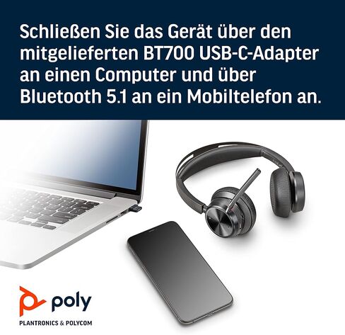 Plantronics Poly - Voyager Focus 2 UC USB-C Headset Bluetooth Dual-Ear (Stereo) Headset with Boom Mic - USB-C PC/Mac Compatible - Active Noise Canceling in Kuwait