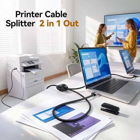 Printer Cable Splitter 2 in 1 Out, USB 2.0 Sharing Switch for Two Computers to One USB Device, 3.5m/11.5ft USB A to B Data Cable for Printer, Scanner, Keyboard, Mouse, Plug and Play in Saudi Arabia