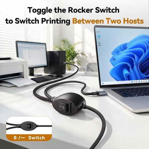 Printer Cable Splitter 2 in 1 Out, USB 2.0 Sharing Switch for Two Computers to One USB Device, 3.5m/11.5ft USB A to B Data Cable for Printer, Scanner, Keyboard, Mouse, Plug and Play in Saudi Arabia