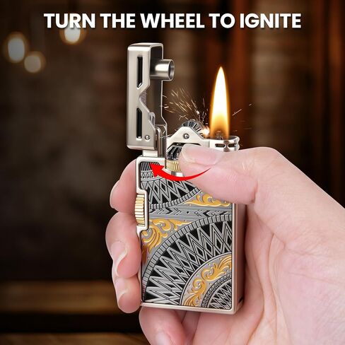 Vintage Lighter, Cool Trench Lighter, Unique Sliding Gear Ignition Kerosene Lighters, Metal Soft Flame Pipe Lighters with Spare Flint Storage, for Men Women Collect, No Fuel in Kuwait
